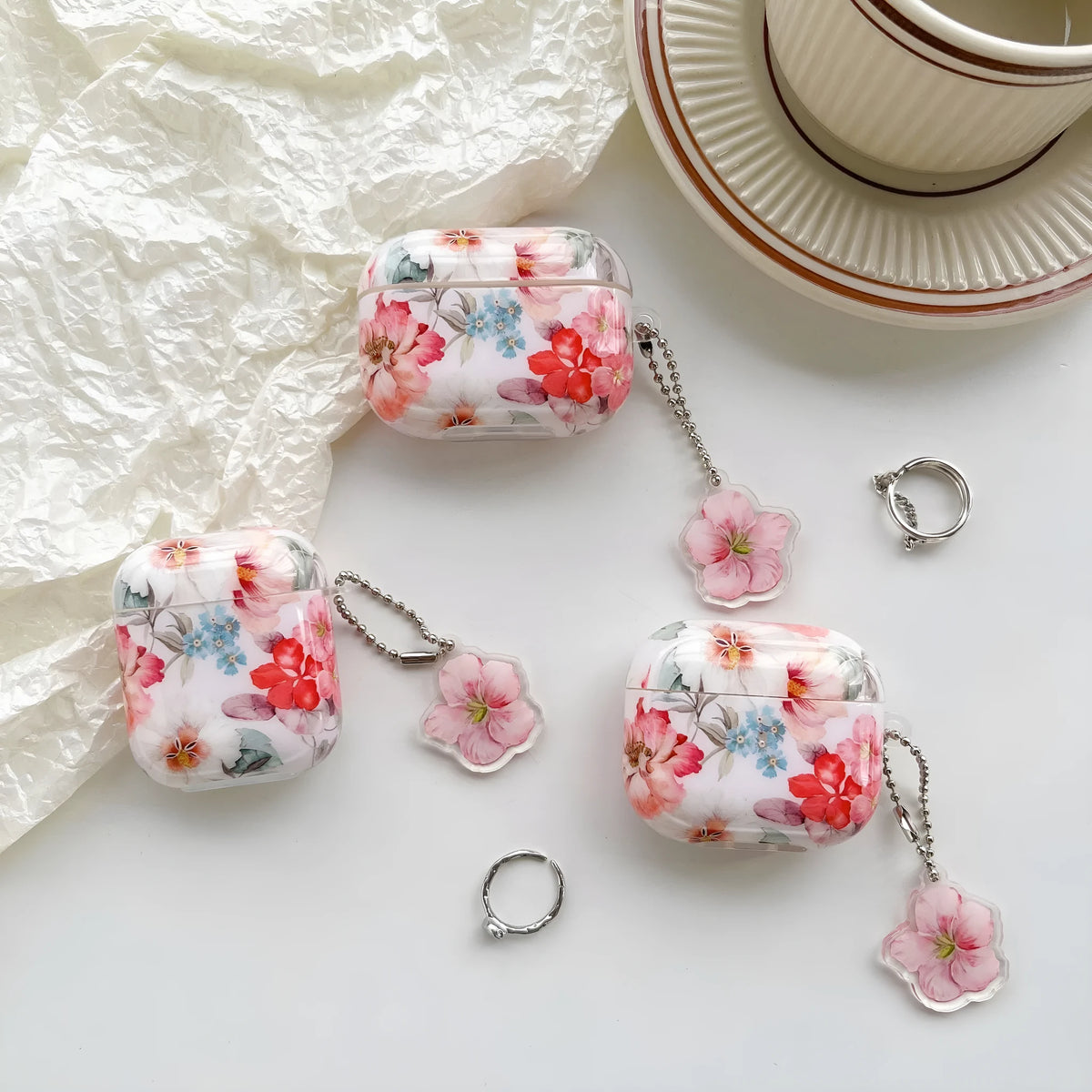 Soft TPU AirPods case cover with watercolor flower design for AirPods 1 2 3 Pro Pro 2