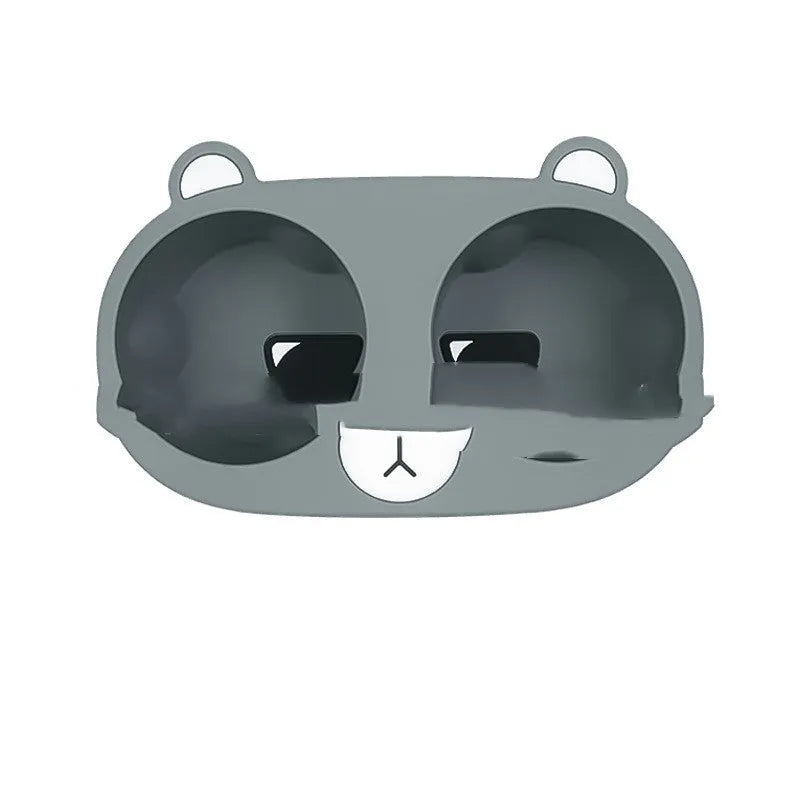 Silicone car cup holder insert in grey colour with cartoon design for reducing drink movement