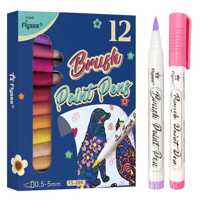 Set of soft head gouache marker pens for pressure-free hand accounting and card art in multiple colours