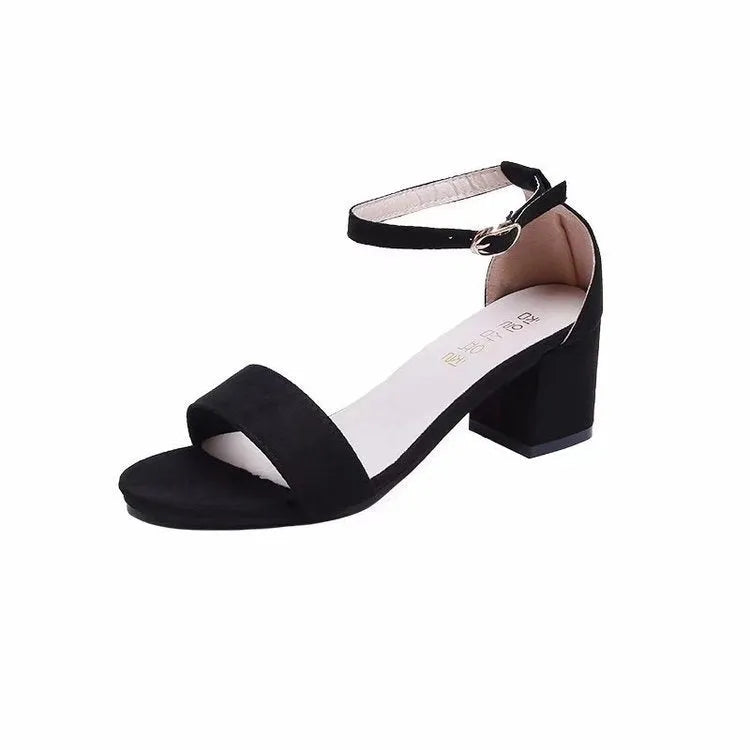 Ladies casual suede sandals with thick heel buckle waterproof platform in beige colour side view