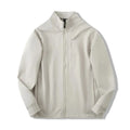 Men's stand collar sports casual jacket, long sleeve, straight hem, polyester, black dark blue or milky white