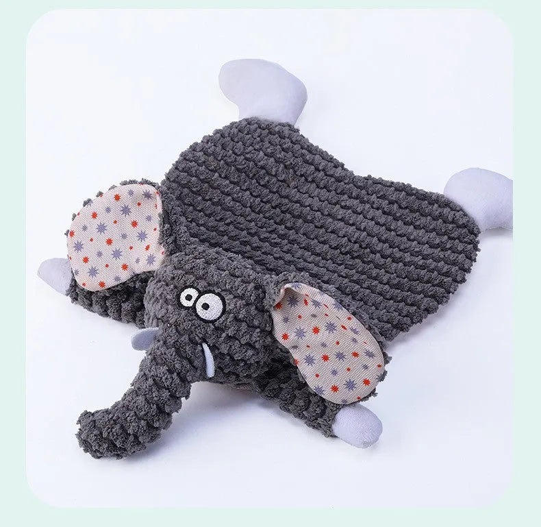 Brown velvet fox-shaped pet toy with sound element for interactive cat and dog play