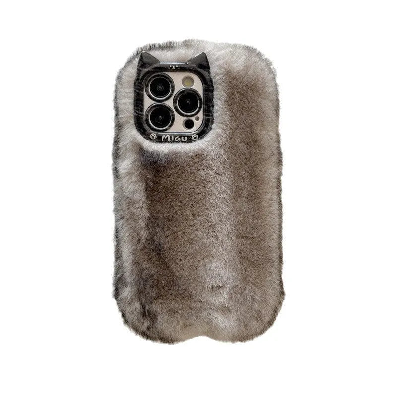 Plush phone case in brown or black, full coverage anti-drop design for iPhone 11 to 17 Pro Max