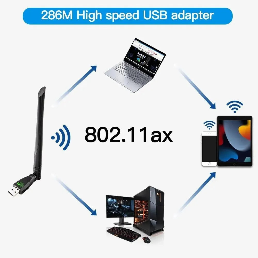 Black USB WiFi6 wireless network card with driver-free operation