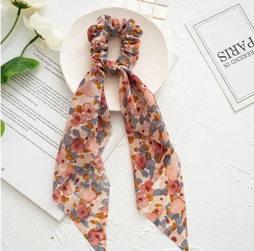 Long ribbon cloth hair ring headband with large intestine ring design in Spring dark green ribbon colour
