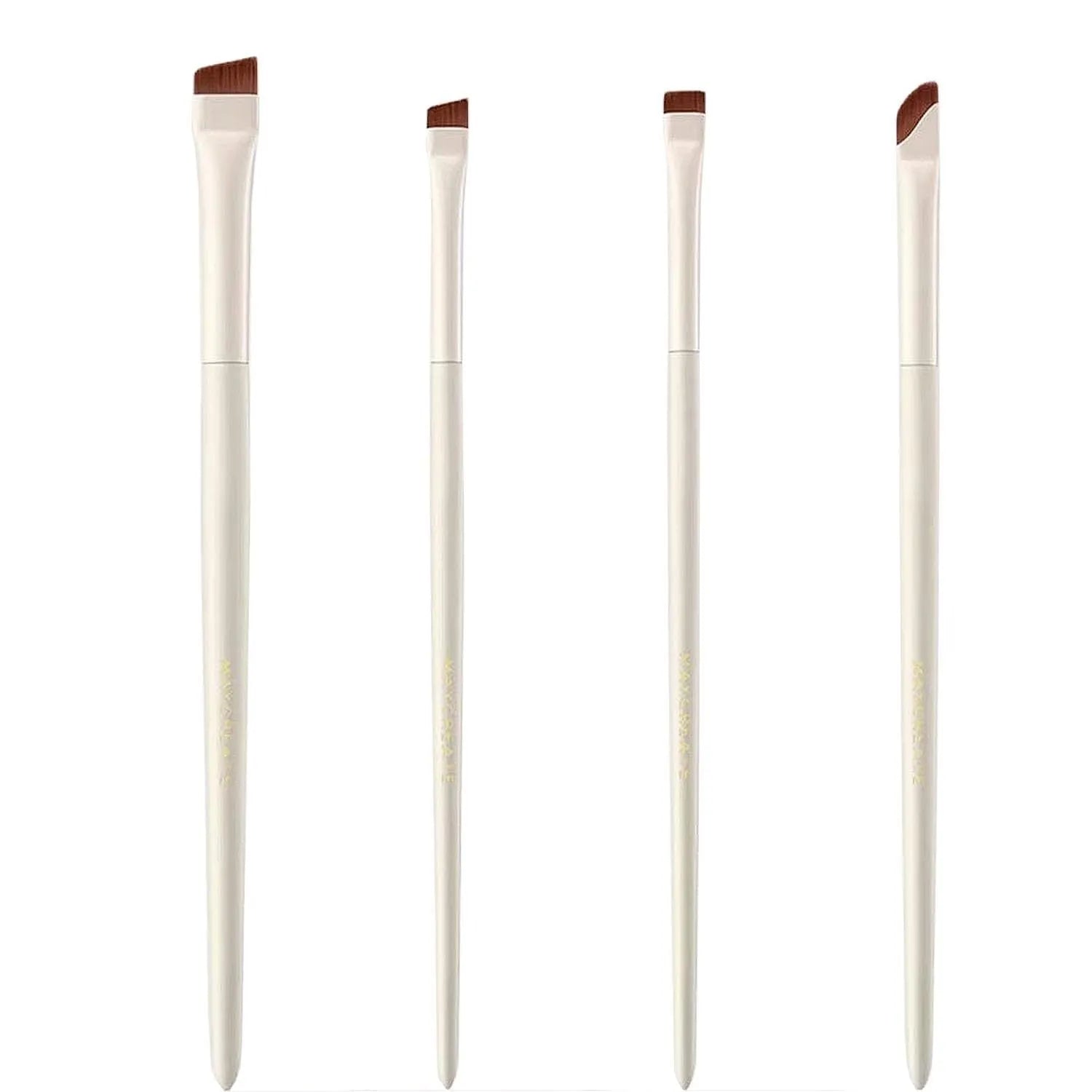 Four angled eyeliner and brow brushes with ultra-thin tips in leather case