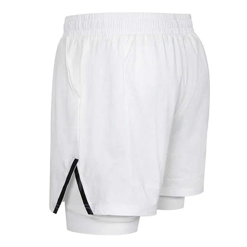 Men's plaid quick-drying sports shorts in polyester fabric shown in multiple colours.