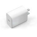 White Type-C USB wall charger with multi-standard plug compatibility and certifications on a plain background