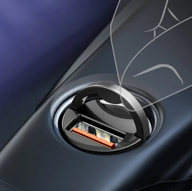 Grey Baseus 30W PPS single USB car charger with 1 metre cable.