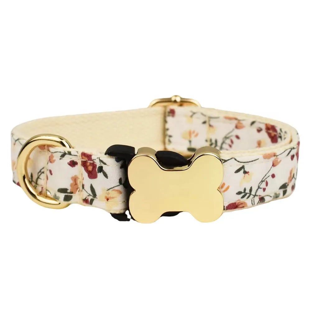 Flat nylon dog collar with a printed grid pattern and a bone-shaped buckle.