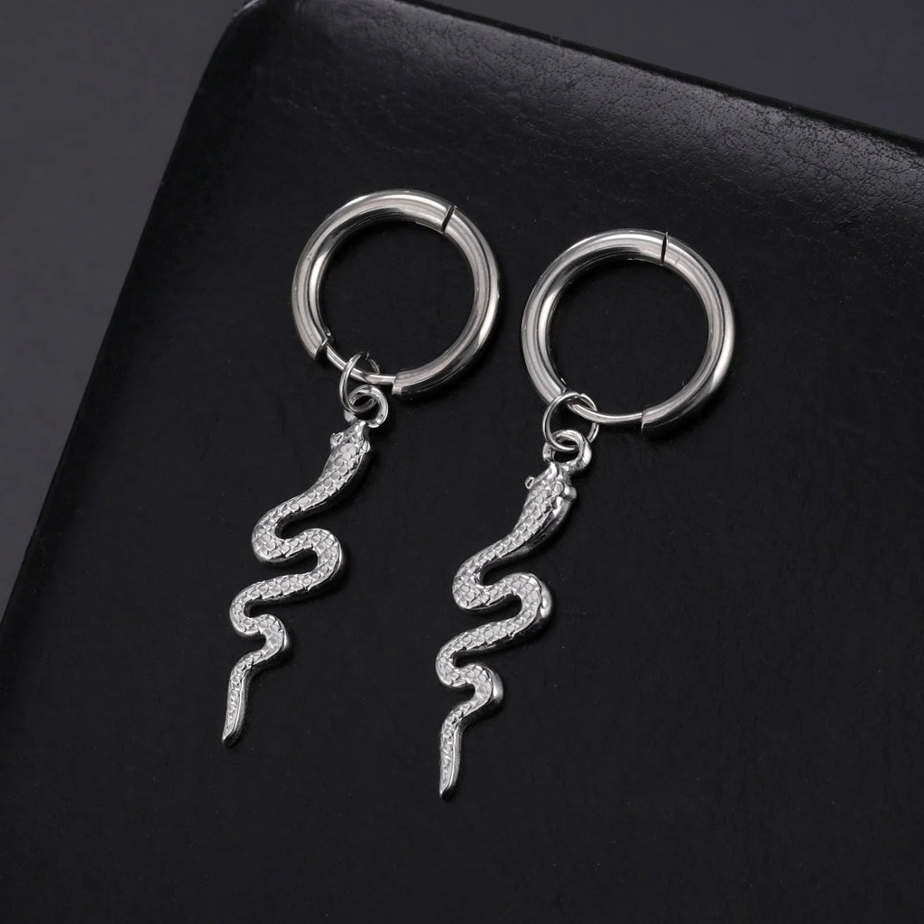 Snake-shaped vintage clip earrings in gold and steel colours