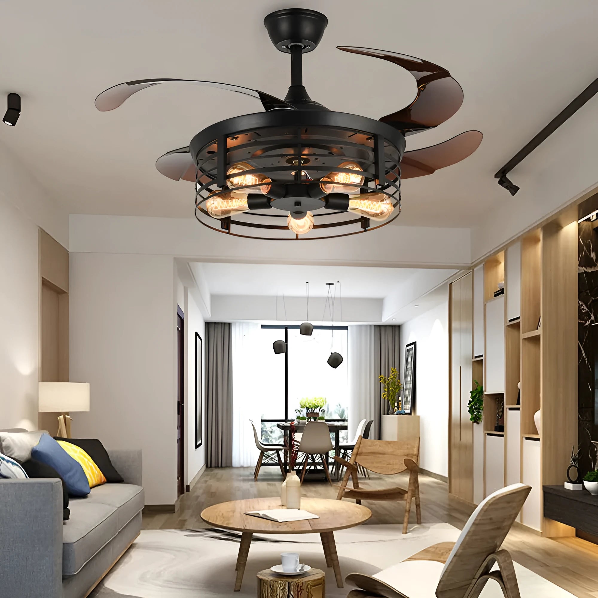 Industrial wind invisible fan lamp with American retro styling and remote control