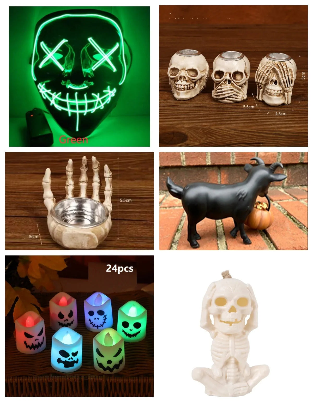 Multicolour LED electronic candles with ghost design in 24-pack for Halloween decoration
