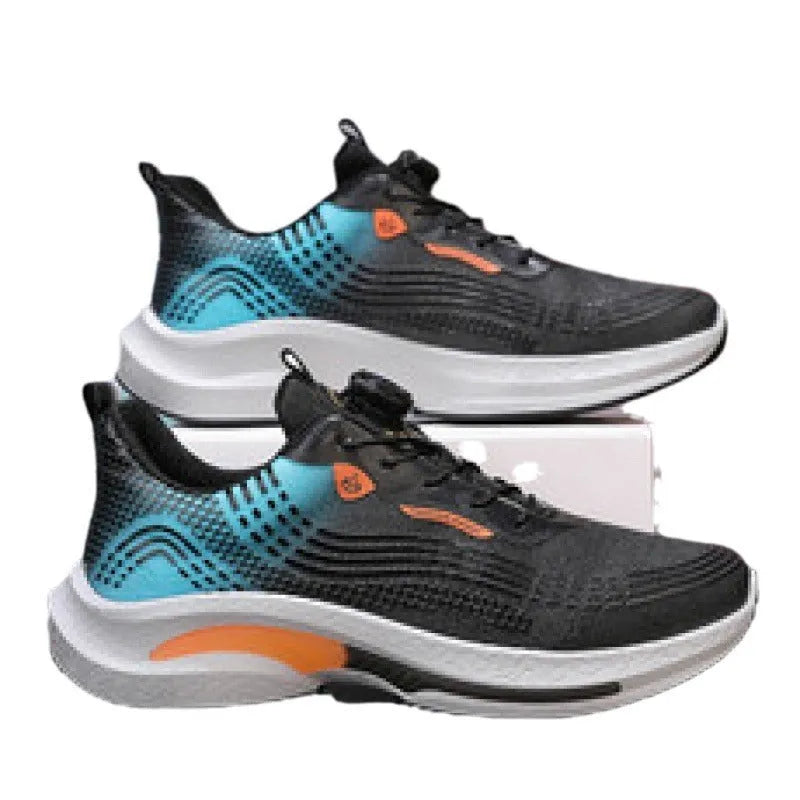 Men's low-top sneaker in white and blue with a rotating buckle and breathable mesh upper