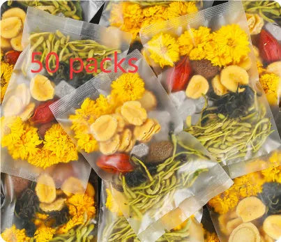 Honeysuckle chrysanthemum tea boxes with tea bags and complimentary cups in bundle packaging