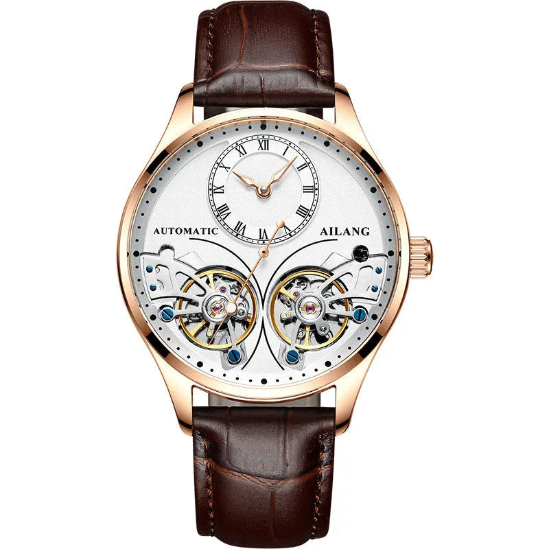 Automatic men's watch with tourbillon and moon phase displays in titanium case