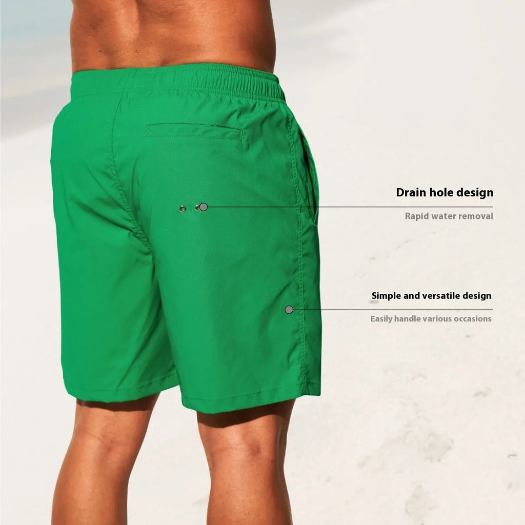 Men's solid colour quick-dry nylon beach shorts with straight leg opening