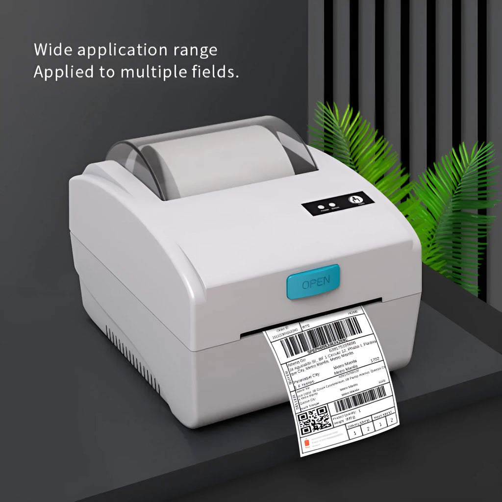 White Bluetooth thermal label printer with USB and wireless connectivity for shipping labels.