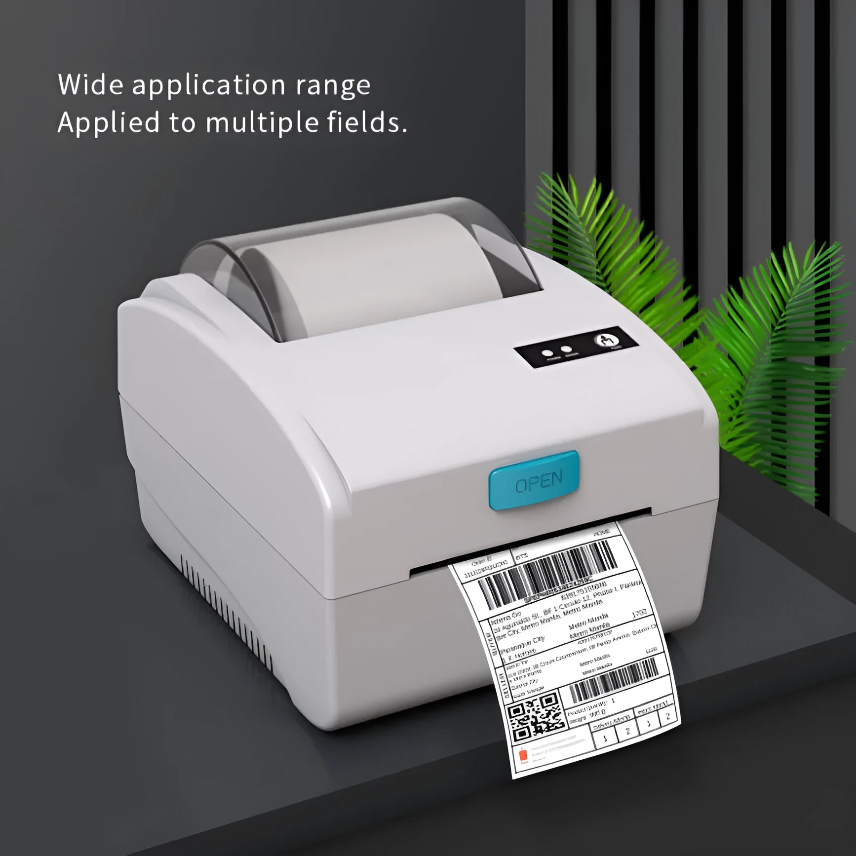 White Bluetooth thermal label printer with USB and wireless connectivity for shipping labels.