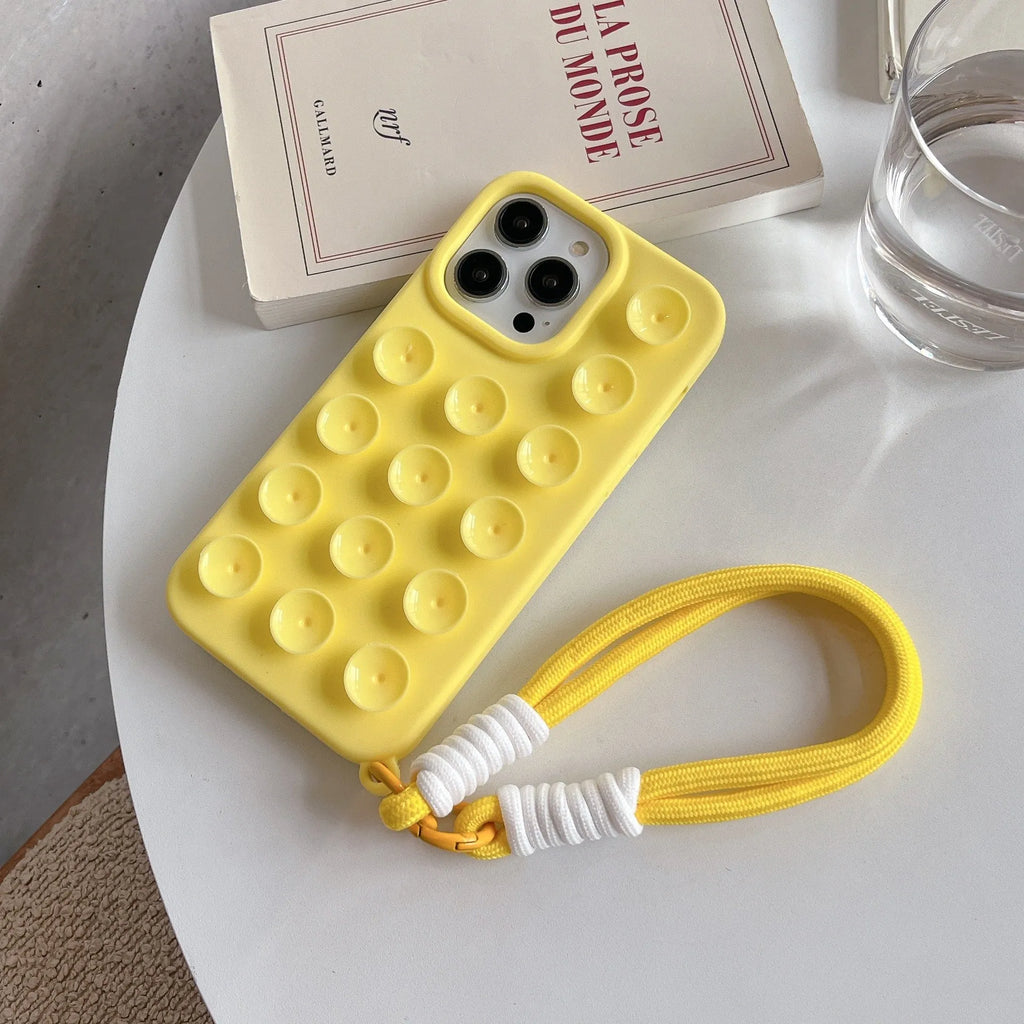 Silicone phone case with suction cup lanyard in RW Black Shell for iPhone models