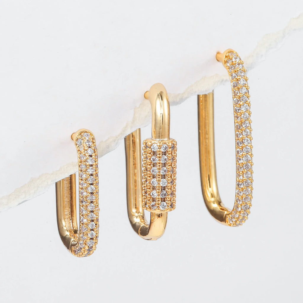 Geometric copper ear clip set with micro inlaid zircon stones in square design