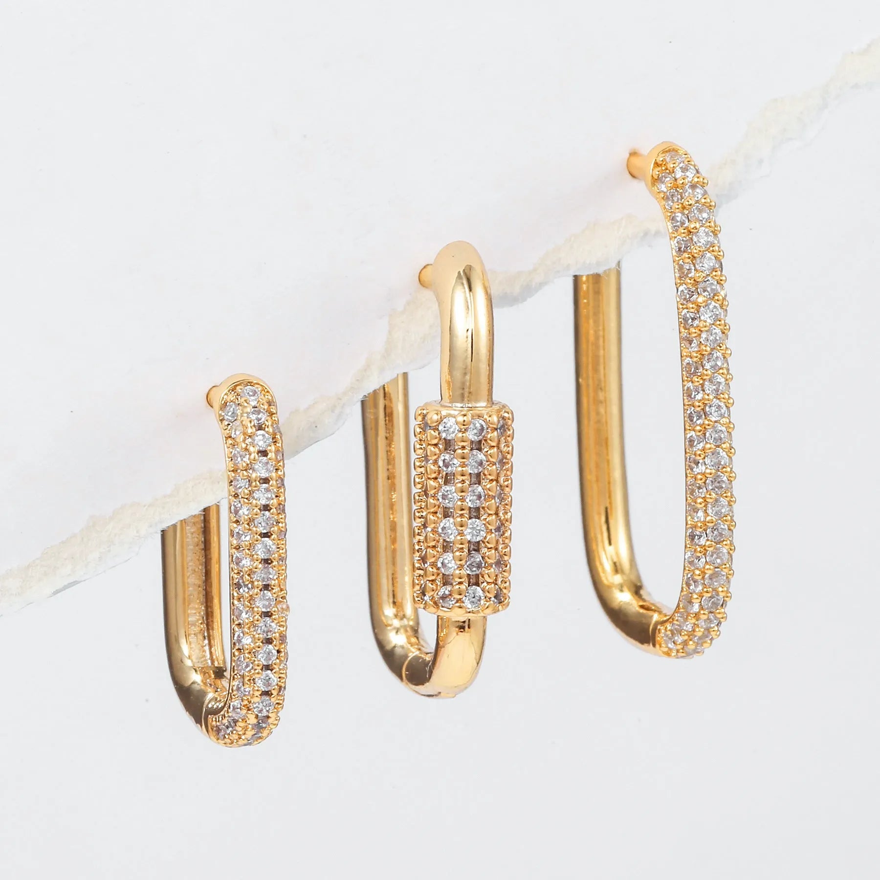 Geometric copper ear clip set with micro inlaid zircon stones in square design