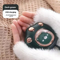 USB hand warmer with digital display in six colour options including pink, blue, green, and white