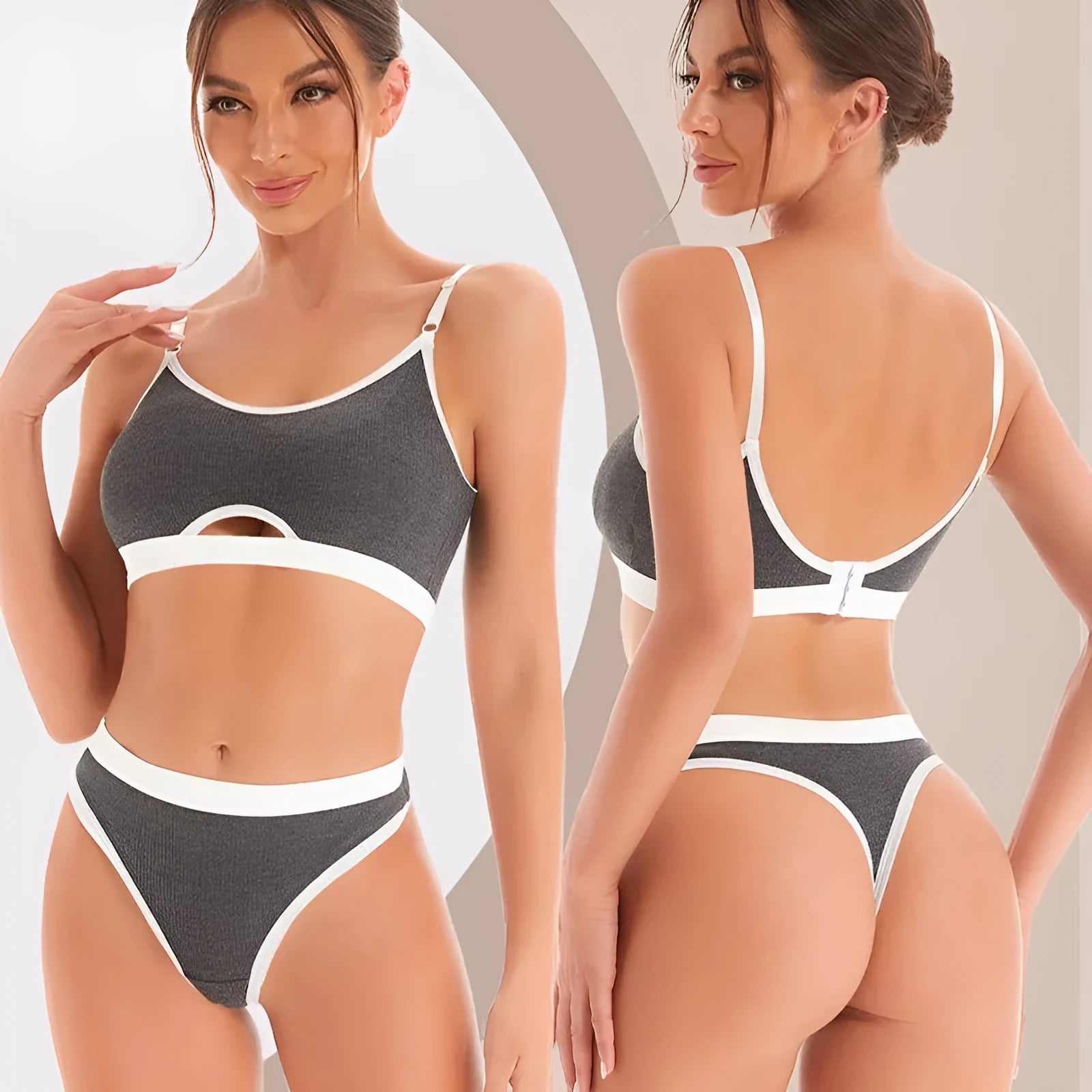 Women's white cotton sports bra and briefs set with beautiful back design and underwired moulded cup.