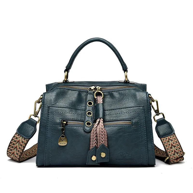 Grey retro-style women's crossbody bag in soft PU leather with horizontal square shape