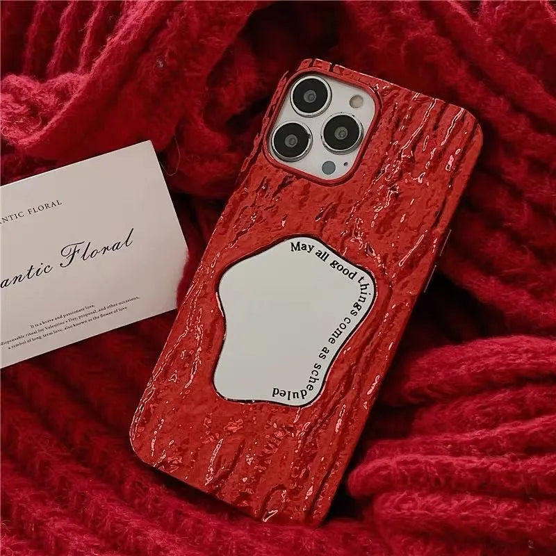 Fashion electroplated silicone phone case with mirror finish and fall protection in New Year red stone pattern