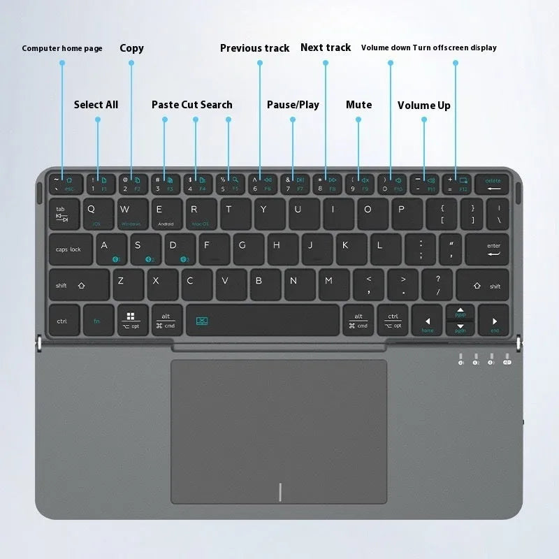 Grey folding wireless Bluetooth keyboard for mobile phones and tablets