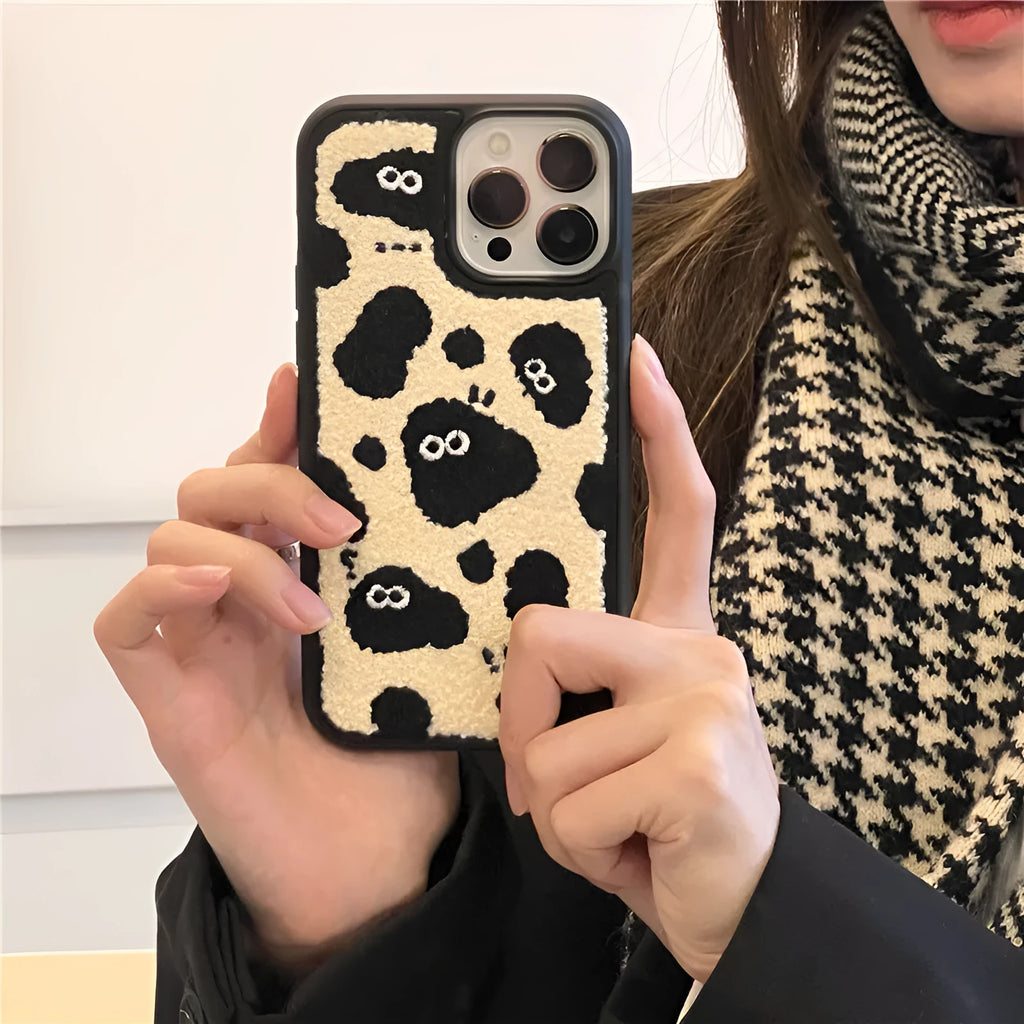 Black plush fairy funny phone case back cover for iPhone models