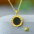 Hetian jade pendant with copper inlay on necklace chain, natural gray stone with ink blue veining