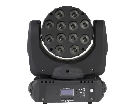 144W LED moving head beam wash light with DMX 9/16 channel control and full-colour 12 x 12W LED source