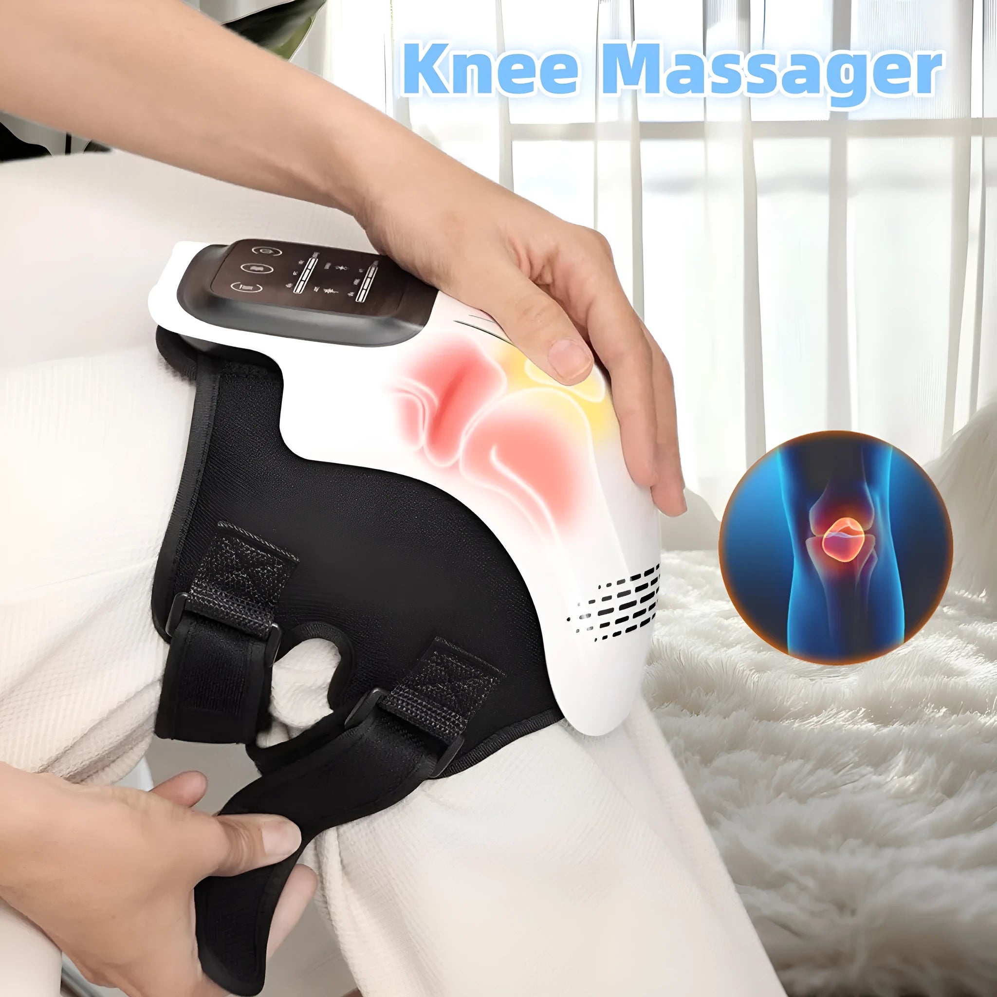 White electric knee massager with intelligent kneading and heating functions for home pain relief
