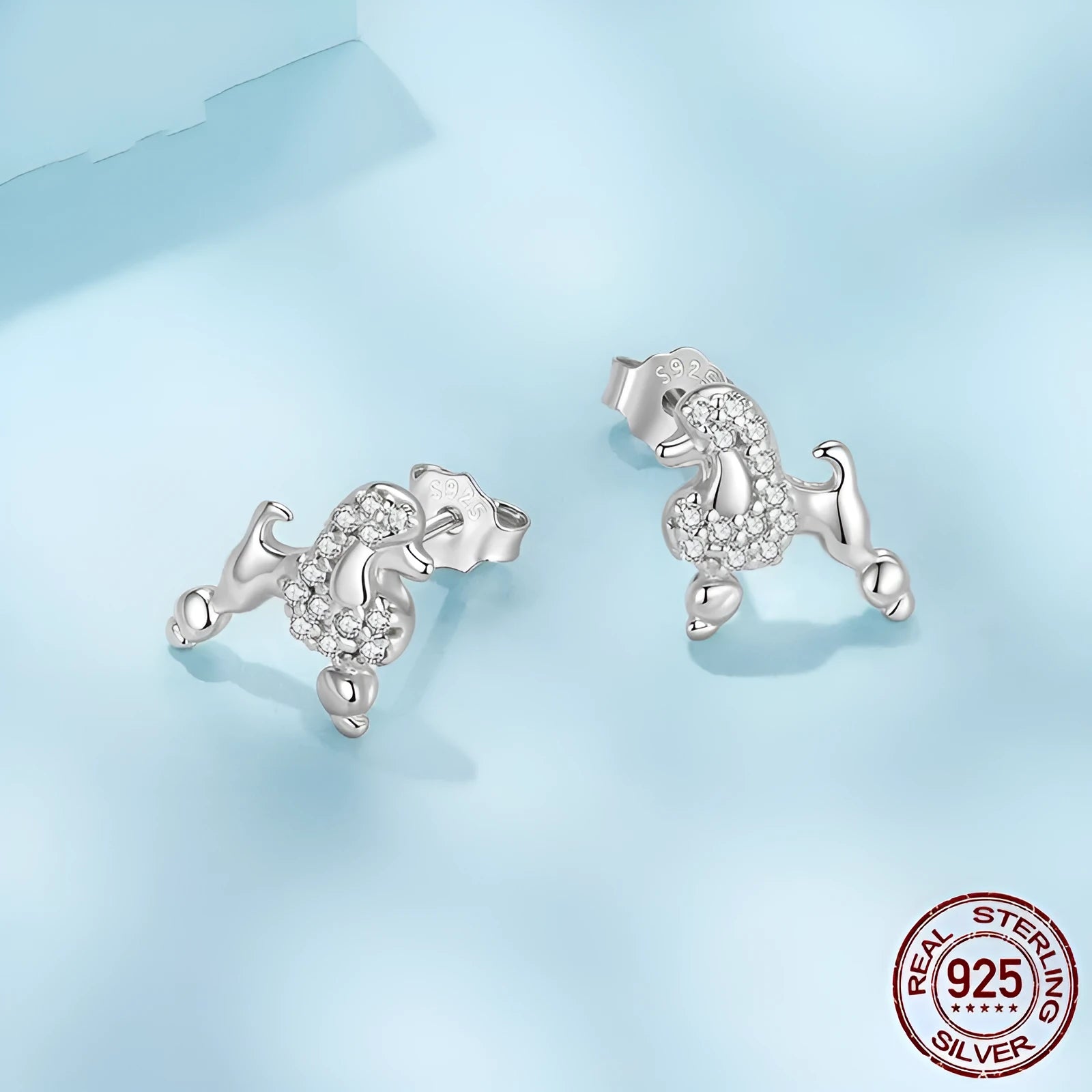 S925 sterling silver mini poodle stud earrings for women cute dog animal zodiac jewellery