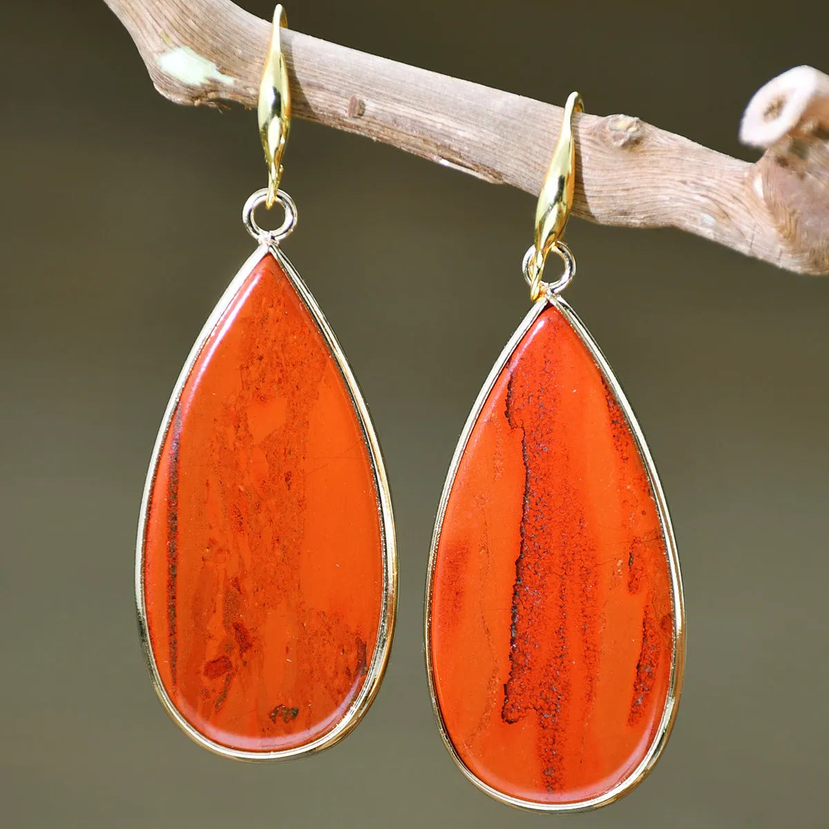 Vintage long water drop stone earrings in five colour options with textured surface
