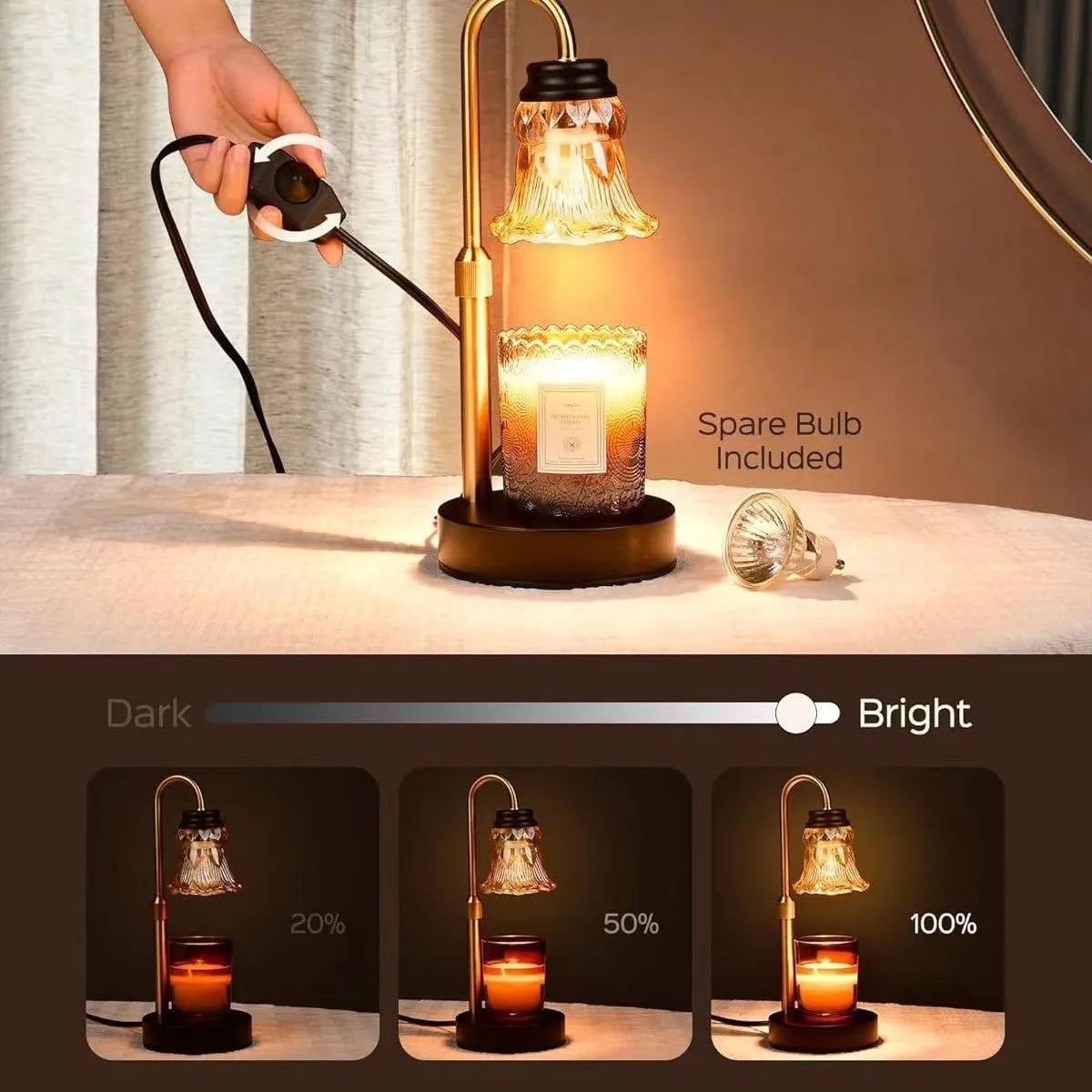 Bamboo lifting aromatherapy wax melting lamp with adjustable height mechanism