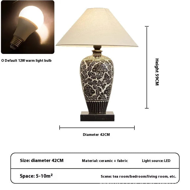 Japanese style ceramic and fabric table lamp with tri-colour and warm light, 59x42cm, for study room decoration