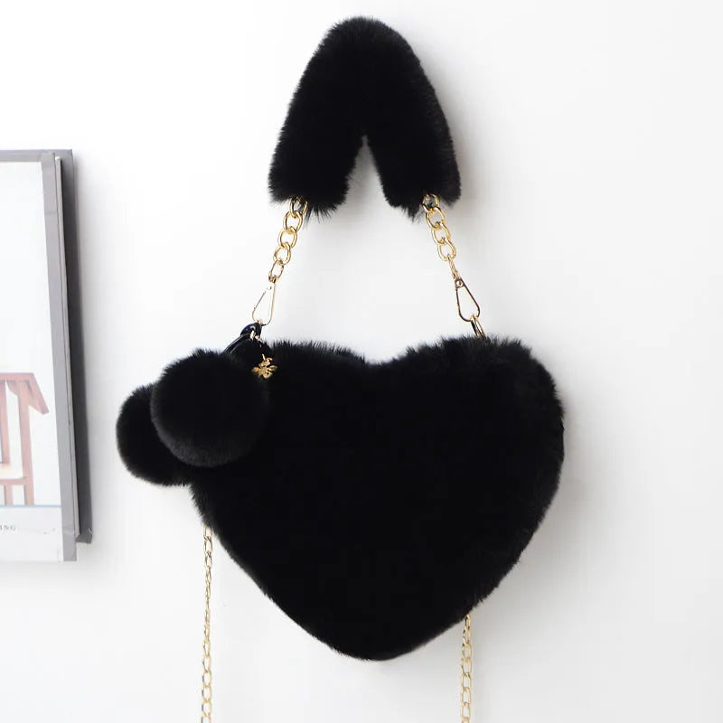 Love Bags soft plush heart-shaped handbag for women with detachable shoulder strap