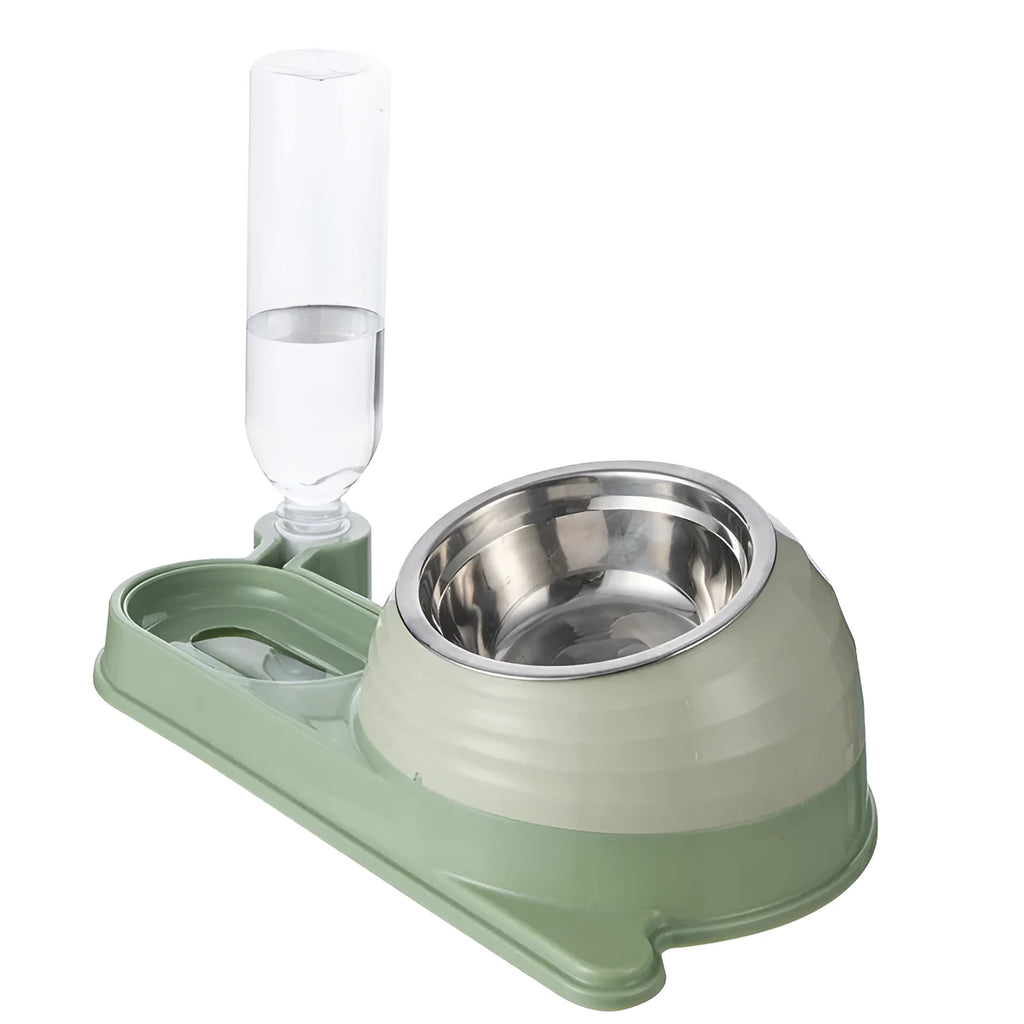 Brown automatic water dispenser cat bowl set with elevated food bowl for cats and small dogs