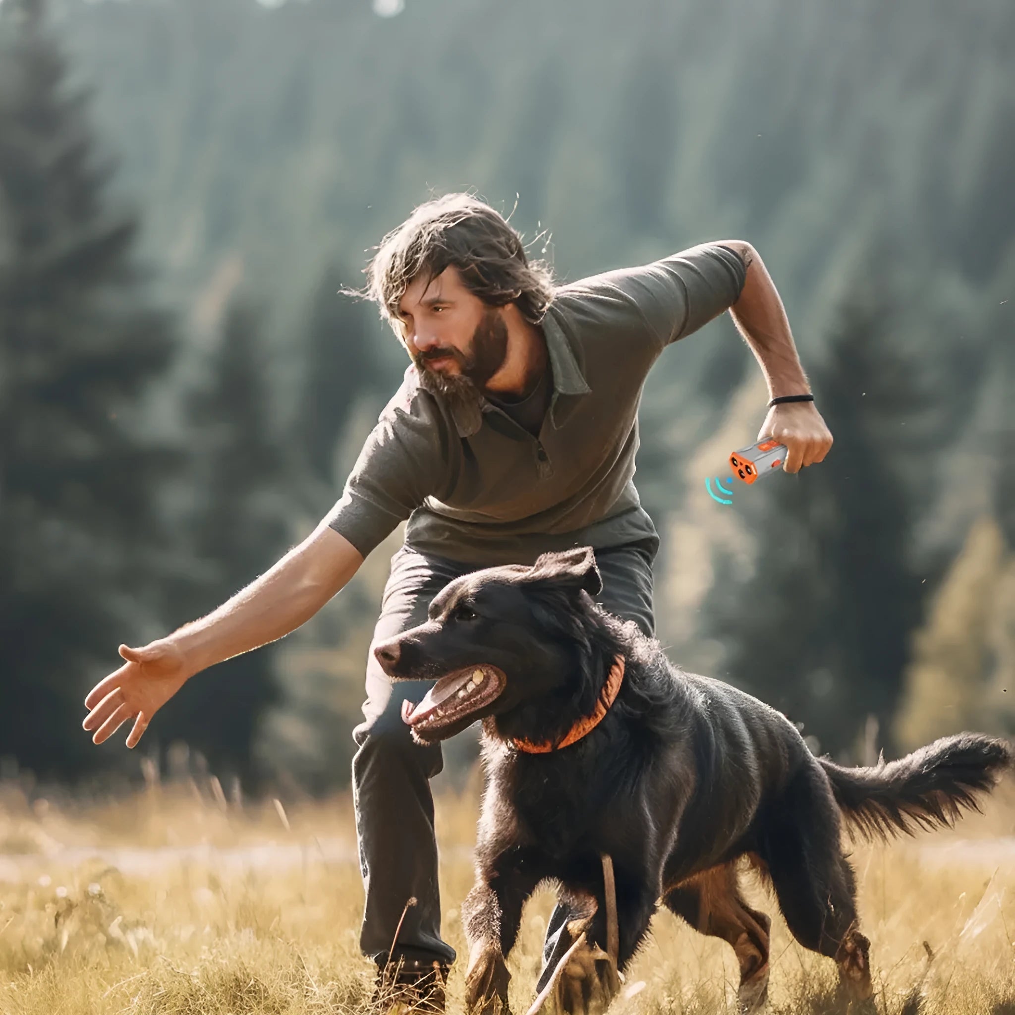 Three-head ultrasonic dog trainer in grey orange and black orange colour options