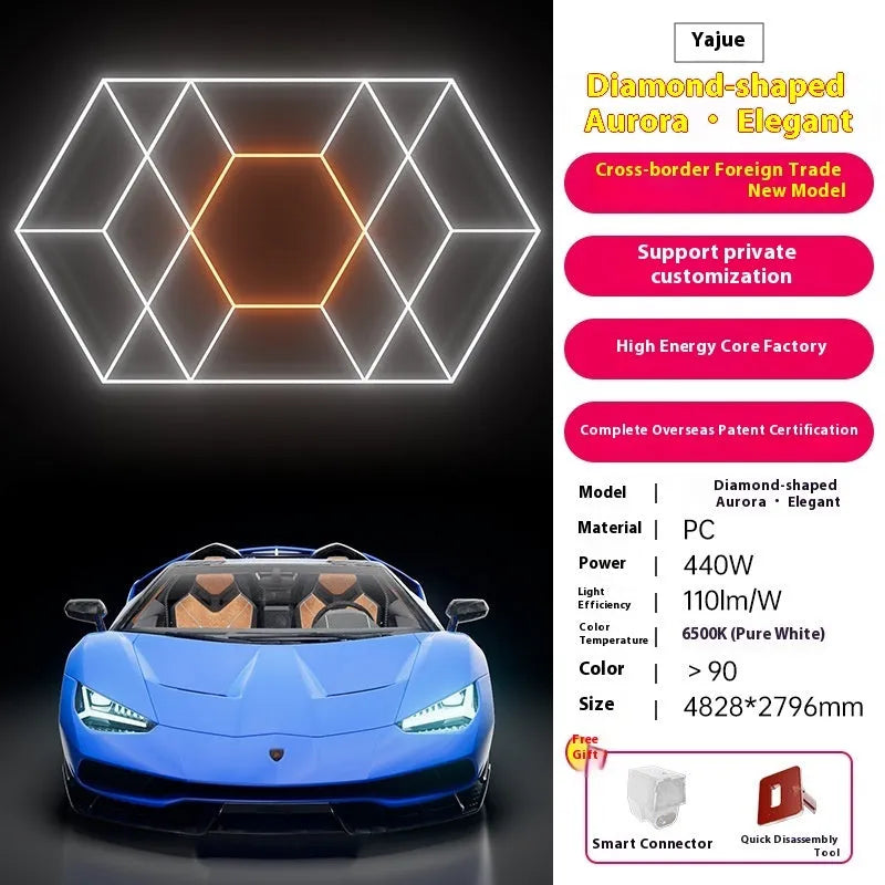 480W honeycomb car beauty LED station light with PC shell, 2.4x4.8m, in orange or rose red
