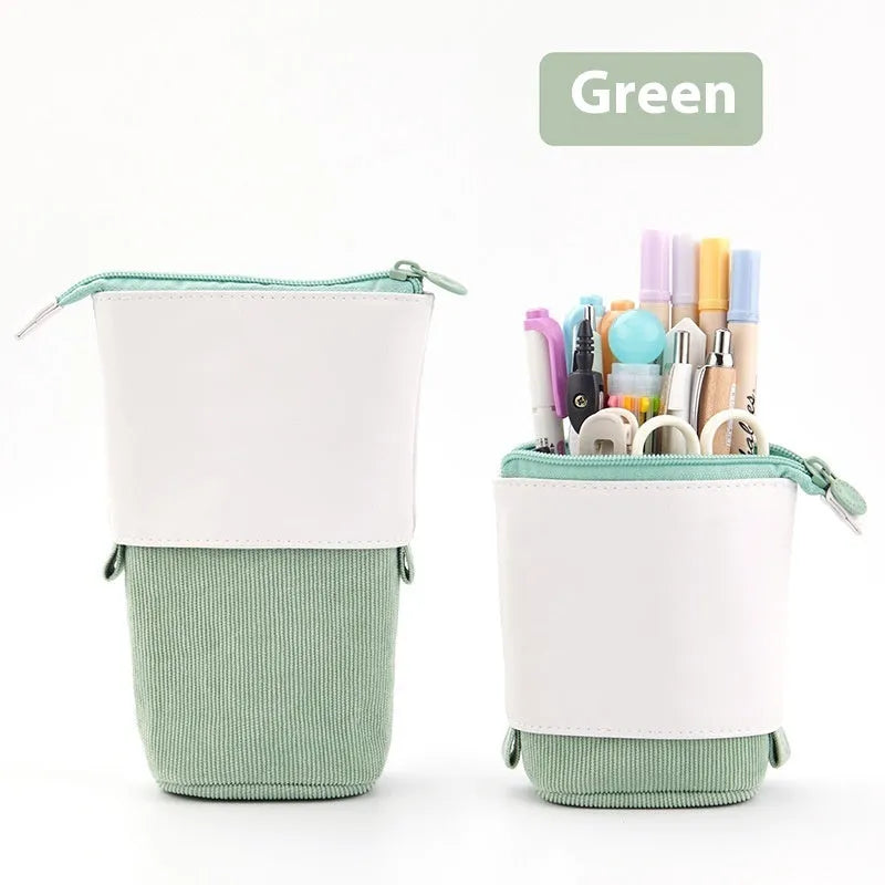 Korean style drop-down telescopic stationery case in corduroy PU material