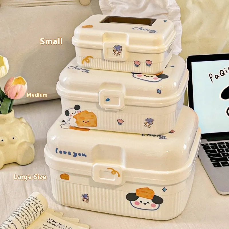 Double-layer plastic storage box with large capacity and colour stickers for organisation