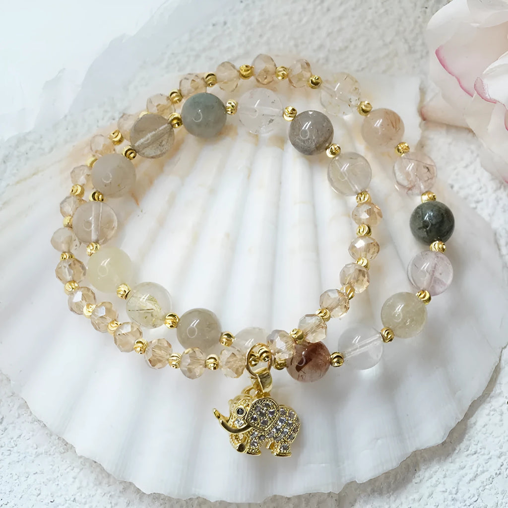 Retro colour hair crystal bracelet for women with strawberry quartz ethnic design