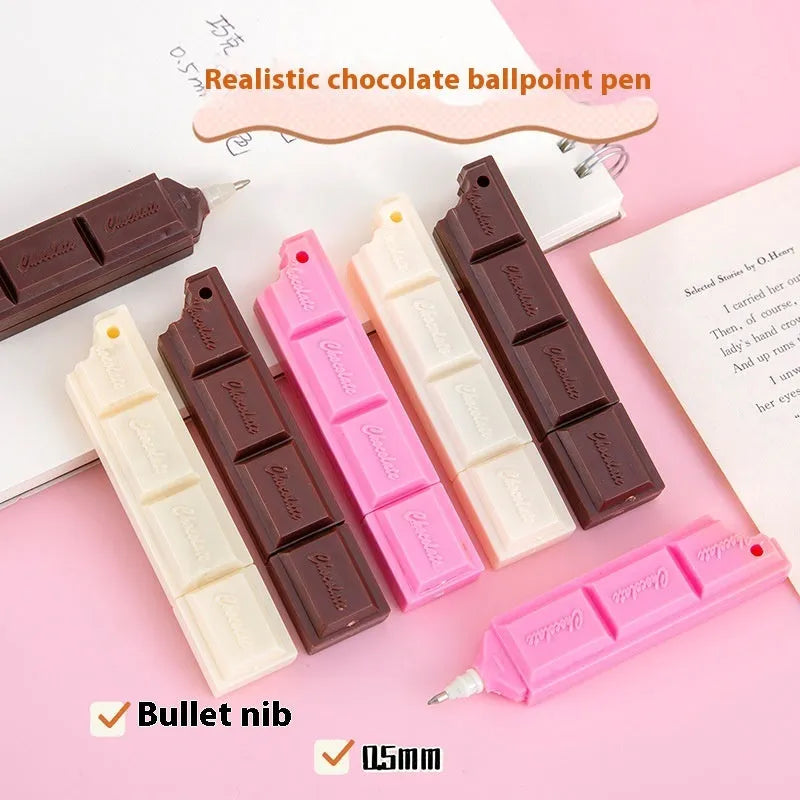 Chocolate-themed ballpoint pen with cartoon food design and 0.5mm bullet tip in three colour options