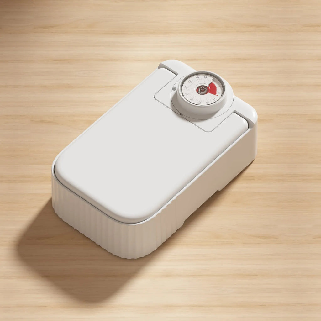 White electronic pet feeder with timer display and ice crystal compartment for 48-hour food freshness