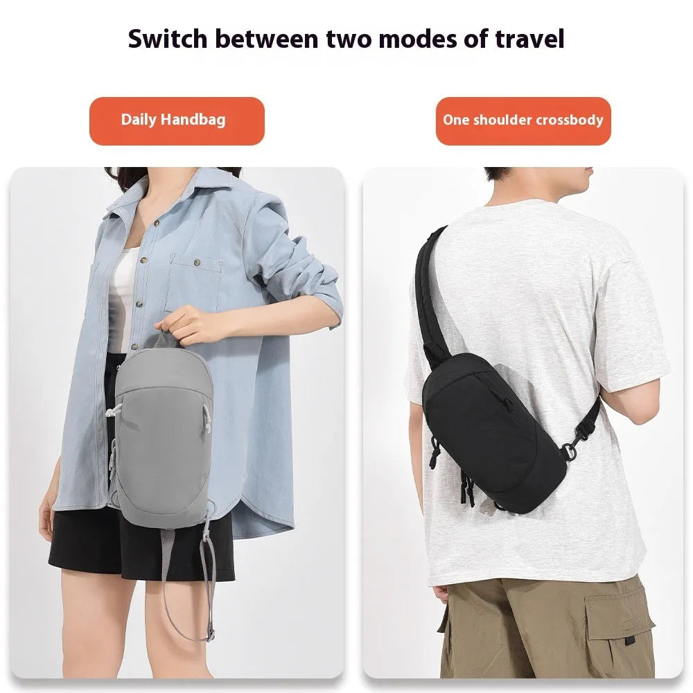 Outdoor girls crossbody bag in nylon, shown in army green with a mobile phone pocket.