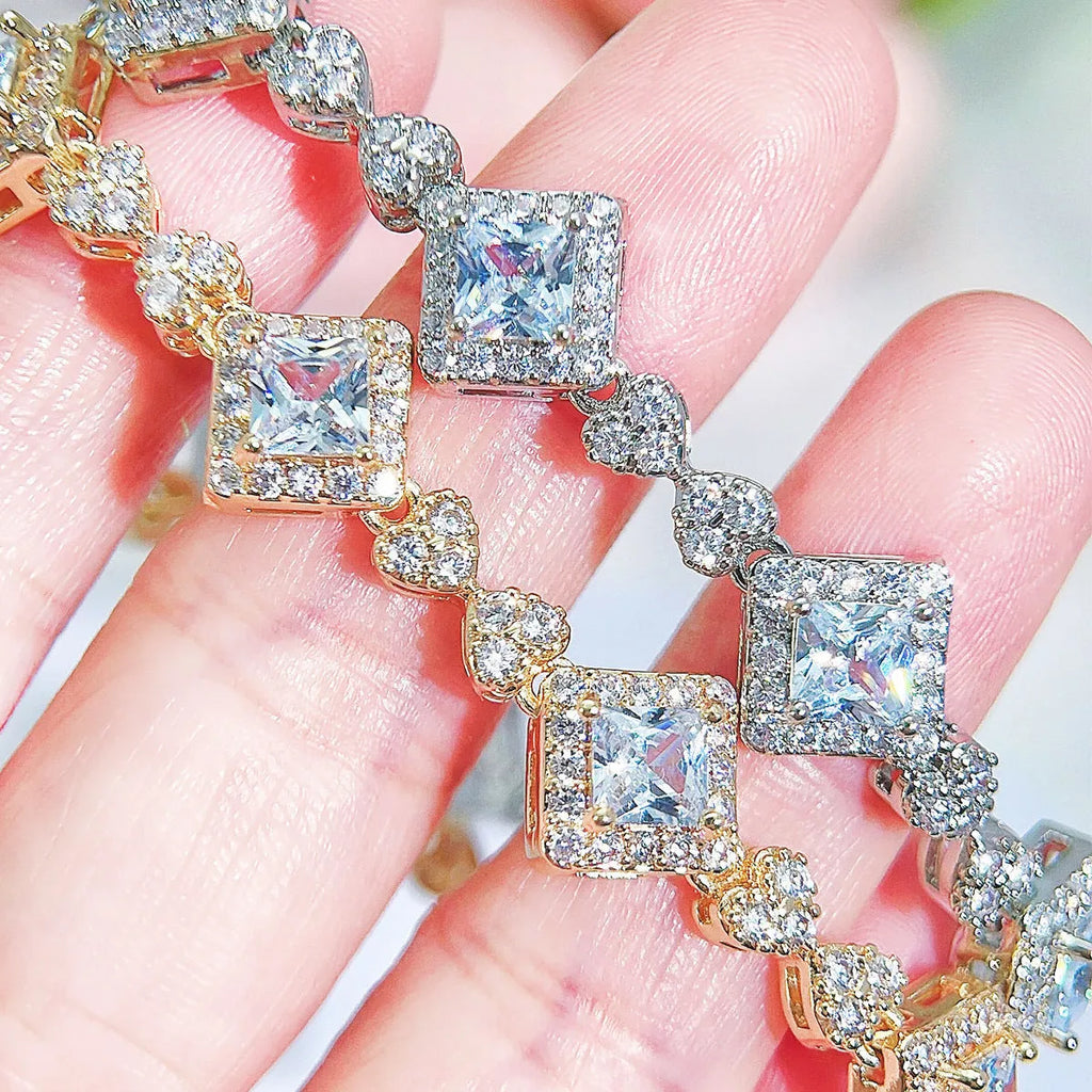 All-match diamond zircon bracelet for women in silver with geometric love/heart motif